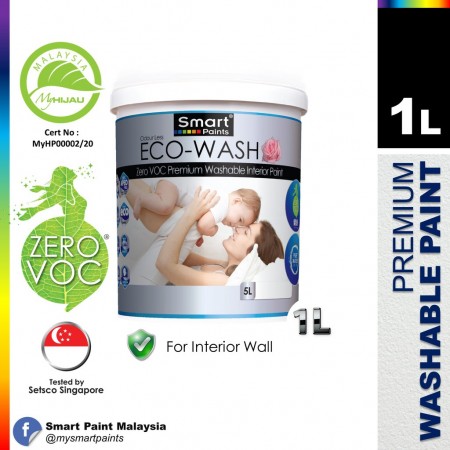 SMART ODOUR LESS ECO-WASH ZERO VOC PREMIUM WASHABLE INTERIOR PAINT 1LTR